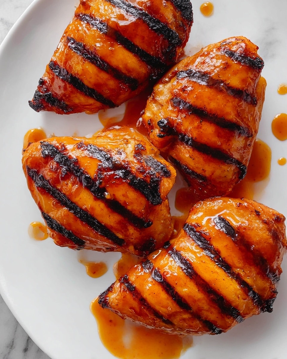 The image shows two thick slices of cooked chicken stacked on a white plate, both covered with a shiny, reddish-brown sauce that looks sticky and flavorful. The top slice is slightly lifted by a silver fork, showing the white, tender inside of the chicken with a slightly browned and glazed outer layer. There are small burnt spots on the sauce, giving the chicken a grilled appearance. The plate has some sauce spills and juice around the chicken, adding to the rich and moist look. The background features a blurred yellow-orange object and a white marbled texture surface. Photo taken with an iphone --ar 4:5 --v 7