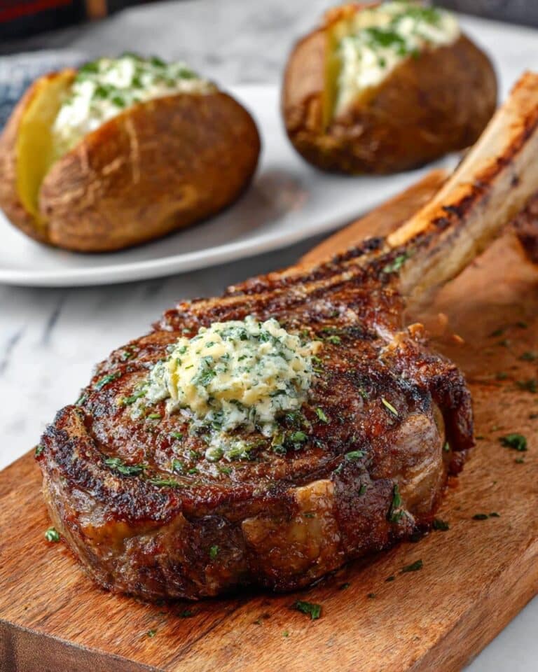Grilled Tomahawk Steak with Compound Garlic Herb Butter Recipe