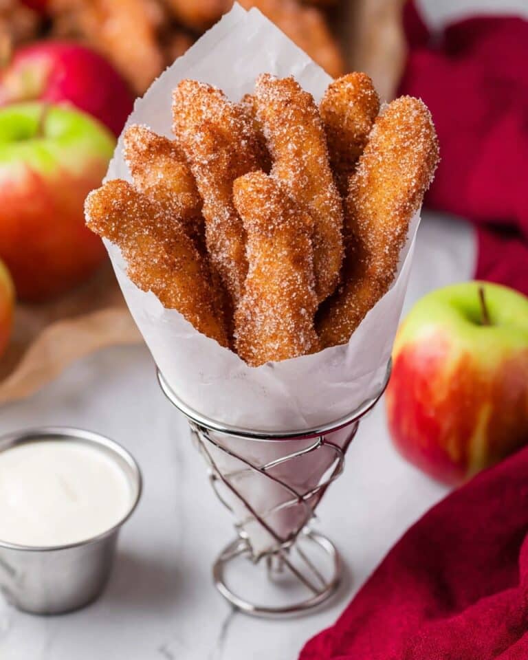 Air Fryer Apple Fries with Cinnamon Sugar and Vanilla Icing Recipe
