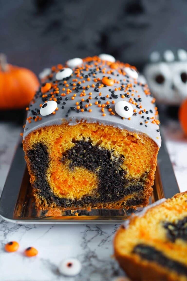 Orange and Black Halloween Marble Cake Recipe