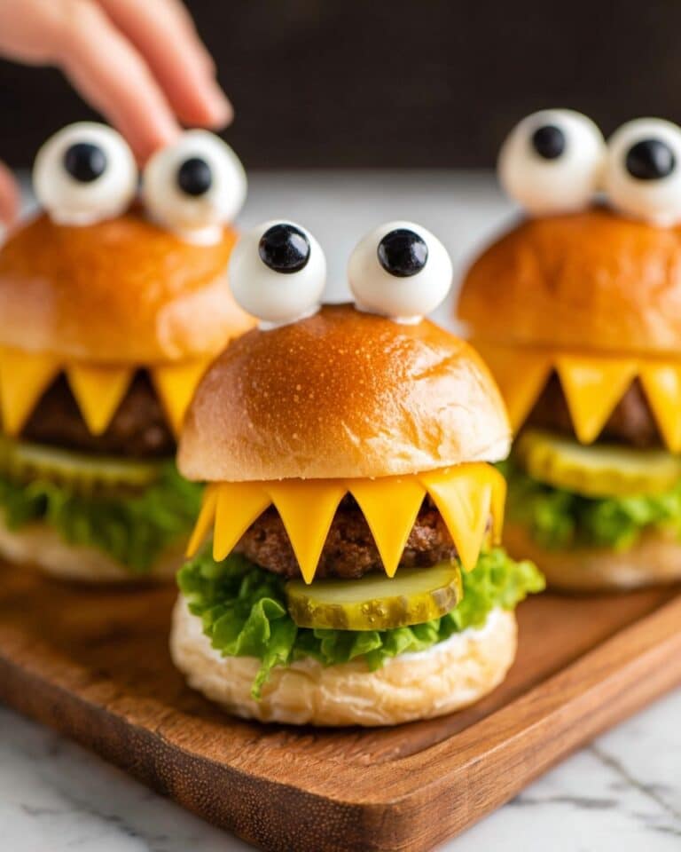 Monster Face Burgers with Mini Mozzarella and Olive Eyes Recipe