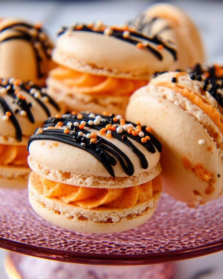 Halloween Macarons with Orange Buttercream and Dark Chocolate Drizzle Recipe