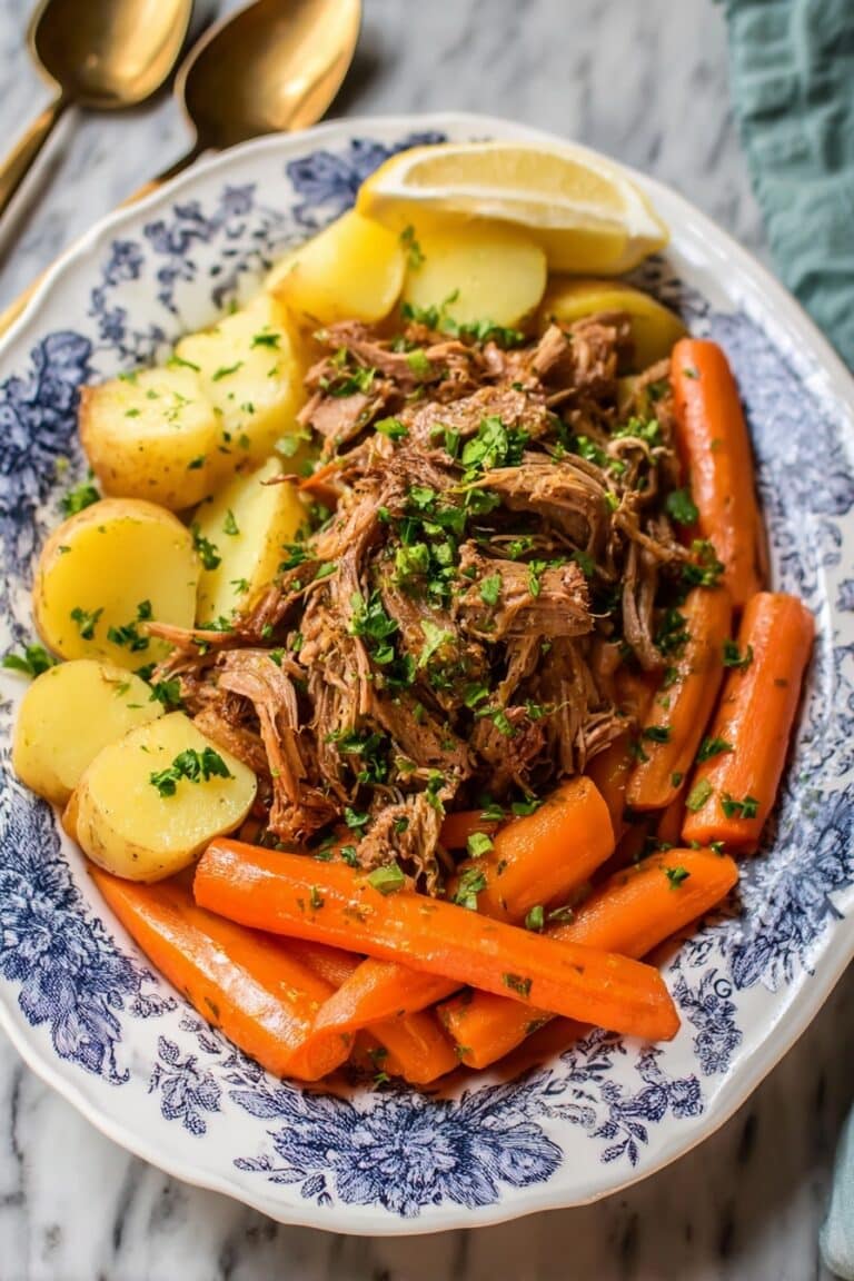 Slow Cooker Pot Roast with Root Vegetables and Herb Gravy Recipe