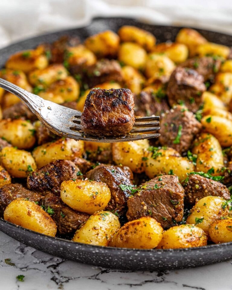 Steak Bites with Crispy Gnocchi and Garlic Parmesan Recipe