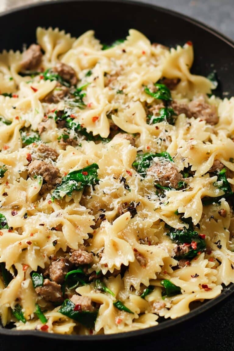 Creamy Vegan Sausage Pasta with Spinach Recipe