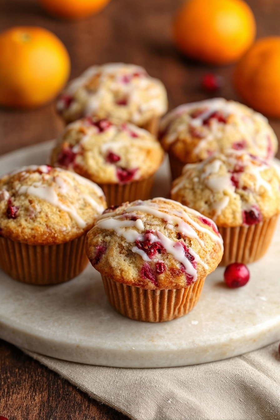 Cranberry Orange Muffins, cranberries orange muffins, citrus cranberry muffins, fluffy cranberry muffins, easy muffin recipes - A close-up view of several golden yellow muffins with a soft, crumbly texture, each baked in white paper liners. The muffins have bright red cranberry pieces visible on the surface and inside, with some darker berries mixed within the moist interior. One broken muffin sits in the foreground, showing its fluffy inside and juicy, colorful berry bits. The muffins rest on a smooth, white marbled surface with a few fresh whole cranberries scattered around them. Photo taken with an iphone --ar 2:3 --v 7