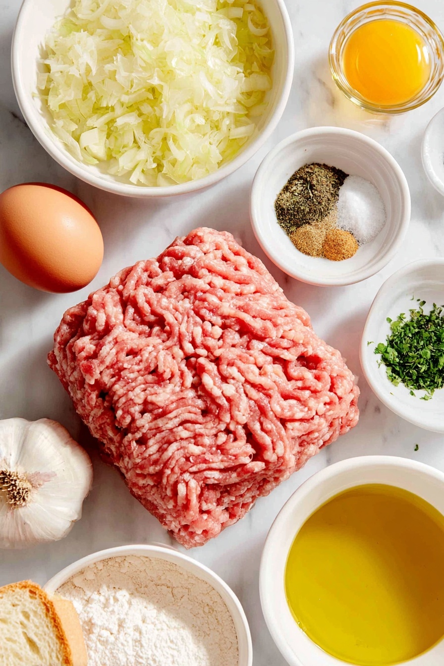 Lemon Sauce Greek Meatballs, Greek meatballs with lemon sauce, Mediterranean meatball recipe, juicy meatballs with lemon, easy Greek meatball dishes - Flat lay of fresh raw ground pork, fresh raw lean ground beef, one whole large brown egg, a small bowl of torn crustless white bread soaked in white wine, a small white bowl of finely minced yellow onion, four whole garlic cloves peeled, a small white bowl of dried oregano, a small white bowl of dried parsley, a small white bowl of ground cumin, a small white bowl of fine sea salt, a small white bowl of ground black pepper, a small white bowl of golden olive oil, a small white bowl of pale yellow lemon juice, a small white bowl of golden butter, a small white bowl of all-purpose flour, a small white bowl of hot vegetable stock placed on a clean white marble surface, soft natural light, photo taken with an iPhone, professional food photography style, fresh ingredients, white ceramic bowls, no bottles, no duplicates, no utensils, no packaging --ar 2:3 --v 7 --p awthu7i m7354615311229779997