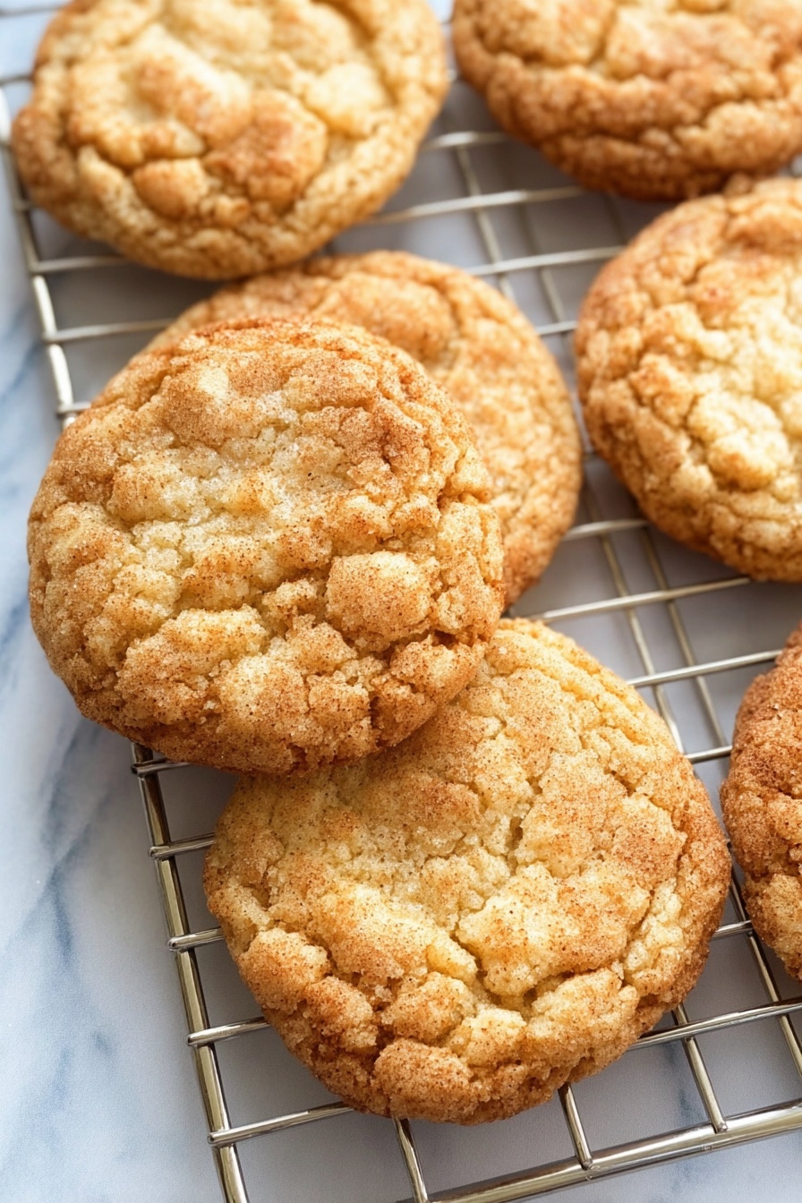 Peanut Butter Oatmeal Cookies, chewy oatmeal cookies with peanut butter, easy peanut butter cookies, cinnamon oatmeal cookies, homemade peanut butter treats - Several round cookies with cracked light golden-brown tops rest on a metal cooling rack. The cookies have a slightly uneven texture with some darker golden spots, showing a soft inside and a lightly crisp outside. The cooling rack is placed on a white marbled surface, and the cookies overlap each other slightly. Photo taken with an iphone --ar 2:3 --v 7