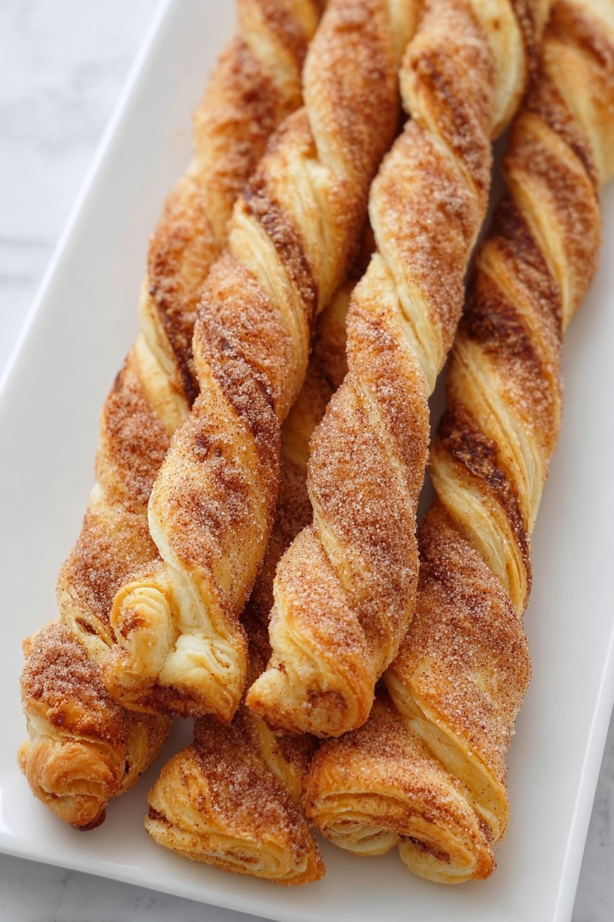Pumpkin Pie Twists with Crescent Dough, Pumpkin Pie Twists, easy pumpkin pie snacks, autumn dessert ideas, holiday appetizer recipes - Five long twisted breadsticks are lined up side by side on a white marbled surface. Each breadstick is golden brown with a slightly crispy texture, scattered with coarse grains of salt that sparkle slightly. The twists create a visible pattern of ridges and valleys, showing a soft inside peeking through the crust in places. The breadsticks are evenly spaced and uniform in size. photo taken with an iphone --ar 2:3 --v 7