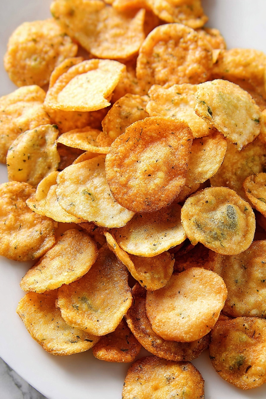 Crispy Fried Pickles with Dipping Sauce, crispy fried pickles, easy pickle appetizer, homemade fried pickles, flavorful dipping sauce - A white plate filled with many round, golden brown fried snack pieces that look crispy and slightly uneven in shape and texture, with some darker spots showing they are well cooked. The snacks are piled up high, overlapping and stacked in a casual way. The background shows a white marbled surface with a blurred white bowl in the top right corner, adding depth to the image. The lighting highlights the crispy texture and warm color of the fried pieces, making them look fresh and appetizing photo taken with an iphone --ar 2:3 --v 7