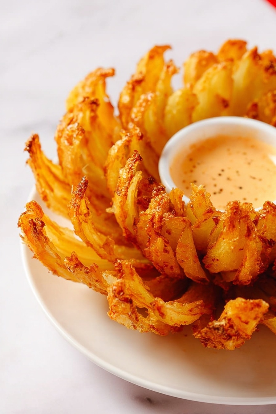 Crispy Blooming Onion with Dipping Sauce Recipe - Serving Suggestion