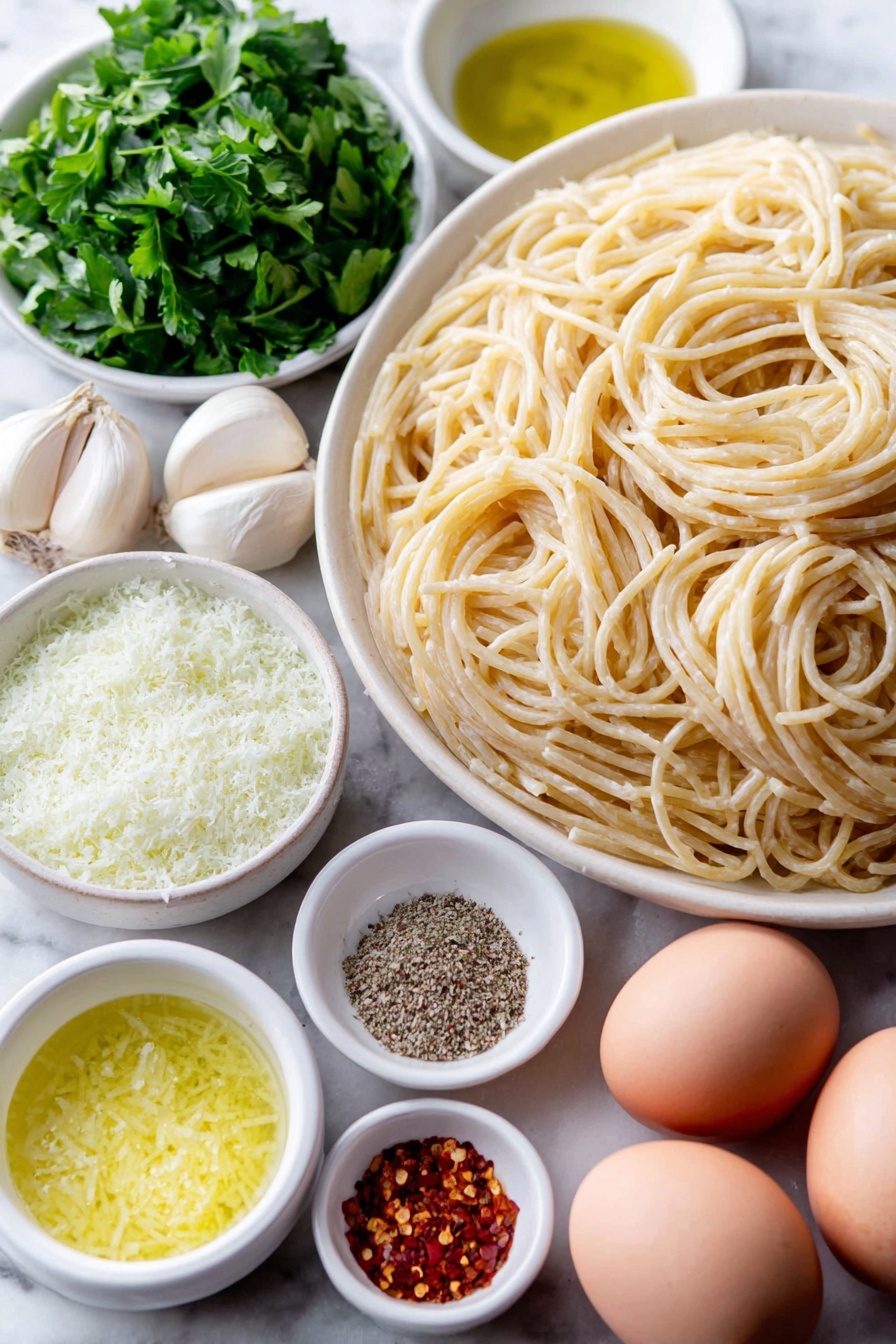Lemon Pasta, lemon pasta recipe, easy lemon pasta, quick lemon pasta, lemon pasta with garlic - Flat lay of a pile of fresh uncooked spaghetti noodles, three whole garlic cloves with papery skins, a small bunch of bright green parsley sprigs, a small white ceramic bowl holding golden olive oil, a tiny white bowl filled with vibrant yellow lemon zest, another small white bowl with freshly squeezed lemon juice, a small white bowl of coarse salt crystals, a small white bowl with crushed red pepper flakes, a small white bowl filled with finely grated parmesan cheese, and two light brown eggs with clean shells, all arranged symmetrically on a clean white marble surface, soft natural light, photo taken with an iPhone, professional food photography style, fresh ingredients, white ceramic bowls, no bottles, no duplicates, no utensils, no packaging --ar 2:3 --v 7 --p m7354615311229779997