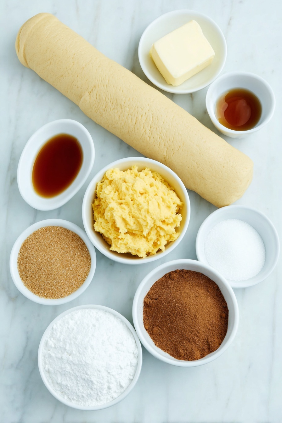 Pumpkin Pie Twists with Crescent Dough, Pumpkin Pie Twists, easy pumpkin pie snacks, autumn dessert ideas, holiday appetizer recipes - Flat lay of a tube of unrolled crescent roll dough, a small white bowl of bright orange pumpkin puree, a small white bowl of golden brown sugar, a small white bowl of amber maple syrup, a small white bowl of mixed pumpkin spice powder, a small white bowl of melted butter with a glossy surface, a small white bowl of granulated white sugar, a small white bowl of ground cinnamon, all arranged in perfect symmetry on simple white ceramic dishes, placed on a clean white marble surface, soft natural light, photo taken with an iPhone, professional food photography style, fresh ingredients, white ceramic bowls, no bottles, no duplicates, no utensils, no packaging --ar 2:3 --v 7 --p m7354615311229779997