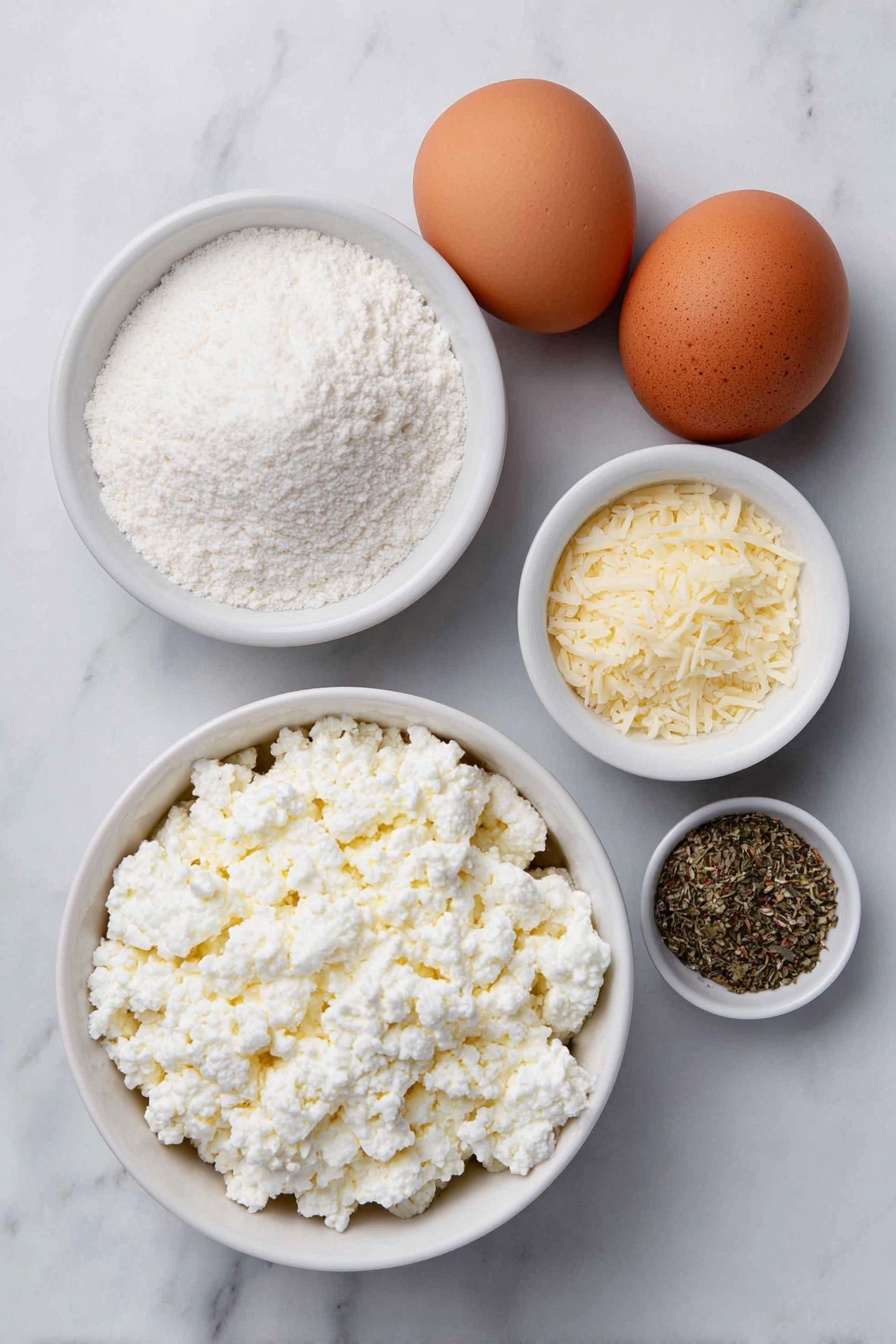 Baked Cottage Cheese Wrap, healthy baked cottage cheese wrap, protein-packed cheese wrap, cheesy baked wrap recipe, easy baked cottage cheese dish - Flat lay of a small white ceramic bowl filled with fresh full-fat cottage cheese, two large whole uncracked brown eggs, a small white bowl containing finely grated Parmesan cheese, a small white bowl with pale yellow garlic powder, and a small white bowl holding mixed dried Italian seasoning herbs, all arranged with perfect symmetry and realistic proportions, placed on a clean white marble surface, soft natural light, photo taken with an iPhone, professional food photography style, fresh ingredients, white ceramic bowls, no bottles, no duplicates, no utensils, no packaging --ar 2:3 --v 7 --p m7354615311229779997
